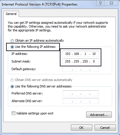 Figure 3: IP address configuration